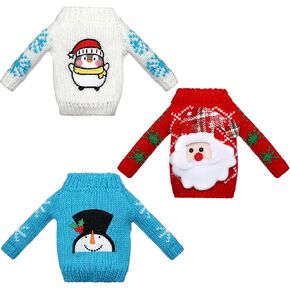 Aoriher 3 Pcs Christmas Accessories Clothes Accessory Sweater Set Knitted Clothing Elk Christmas Tree Snowflake Print Set (Plaid Style)