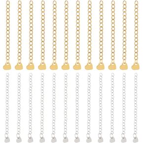 UniCraftale 40pcs 2 Style 2 COLATION 60 مم سلسلة امتداد سوار 304 سلسلة نهاية الفولاذ المقاوم للصدأ مع سحر قلب تمديد المجوهرات سلسلة سحر سلسلة موسع لسباق القلادة صنع المجوهرات