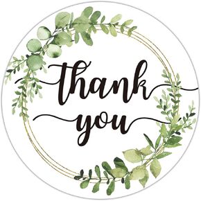 50 Greenery Thank You Stickers - Favor Stickers - Thank You Labels for Baby Shower, Wedding, Small Business, Bakeries, Handmade Goods, 2 Inches.
