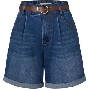 Women Khaki Jean Shorts Beach Shorts Folded Hem Jeans Shorts (Denim Khaki 682,XL)
