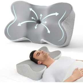 JOLLYVOGUE Cervical Neck Pillow for Pain Relief - Contour Memory Foam Bed Pillow with Cooling Pillowcase, Ergonomic Design for Side Back Stomach Sleepers
