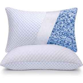 OSBED Shredded Memory Foam Pillows Queen Size Set, Cooling Pillows for Sleeping, Adjustable Loft Bed Firm or Soft, Side, Back, Stomach, Hot Sleepers (20"x 30")