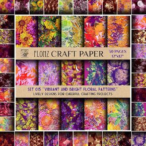 Scrapbook Paper (30 pages 12"x12") Vibrant and Bright Floral Patterns: Lively Designs for Cheerful Crafting Projects FLONZ Vintage Styled Double Sided Paper Pad for Craft Cardmaking