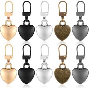Oruola 10pcs Decorative Zipper Pulls,Heart Zipper Pull Charm, Metal Replacement Zipper Pull for Luggage Backpacks Purses Jackets Handbags Keychain,DIY Crafts Jewellery Making, 5 Colors