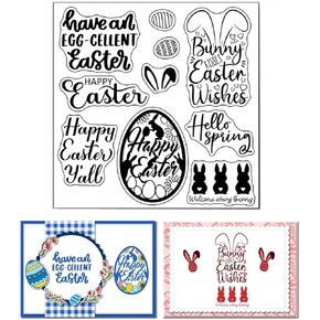 Arbuya Easter Sentiment Clear Stamps for Card Making or Journaling, Easter Bunny Greetings Words Transparent Rubber Stamps Seal for DIY Scrapbooking Gift Tags Paper Crafts Decoration