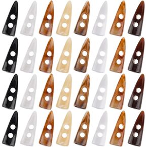 36pcs Acrylic Toggle Buttons 9 Colors 2 Holes Horn Tooth Button Sewing Replacement Accessories for Craft Duffel Coat Clothing Knitwear Jackets Sweater Windbreaker 1.9x0.7 Inch