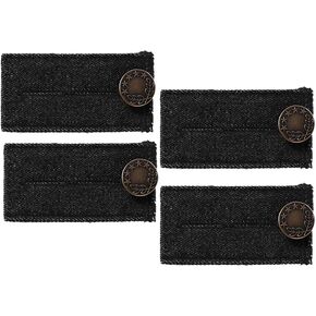 Denim Waist Extender Button for Jeans and Skirt Comfy Metal Buttons 4 Pcs (Black)