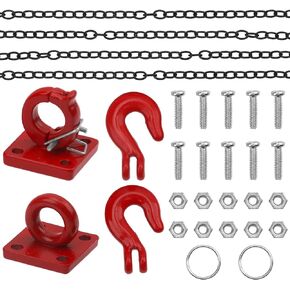 Metal Trailer Tow Hooks Winch Hook w/Trailer Chain RC Decorations Accessories Compatible with Traxxas TRX4 Redcat Gen8 Axial SCX10 1/10 RC Crawler (Red)
