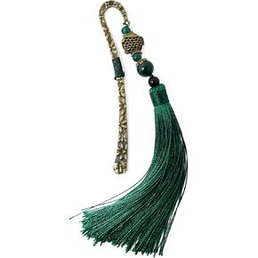 yueton Vintage Metal Bookmarks with Tassels and Beads Chinese Style Bookmarkers Antique Brass Alloy Page Marker for Book Lovers Gift Collections