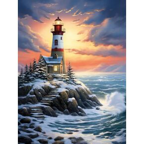 Eiflow 5D Diamond Craft Painting Kits for Adults Full Drill,DIY Gem Embroidery Art Kit Mosaic Making, Lighthouse(12x16inch)