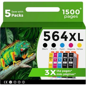 564XL Ink Cartridge for HP 564 XL Black Color Combo Compatible for HP564 HP564XL Printer 7520 5520 3520 6510 6520 4620 7510 5510 7525 7515 4622 6525 3521 5525 5515 5512 b210 Cyan Magenta Yellow 5-Pack