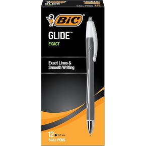 BIC Glide Exact Black Retractable Ballpoint Pens, Fine Point (0.7mm), 12-Count Pack, Ultra Smooth Writing Black Pens