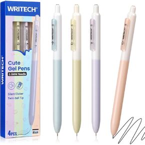 WRITECH Gel Pens Fine Point:0.5mm Silent Retractable Extra Fine Needle Point Smooth Writing Pen Set No Smear Smudge Black Large Ink Click Pen Non Bleed 8ct for Journaling Drawing Sketching Notetaking