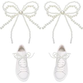 2 Pcs Pearl Bow Shoe Charms for Sneakers, Elegant Bow Pearl Charm Shoe Lace Charms Bowknot Shoe Charms Beaded Pearl Shoelace Charms for Women DIY Shoes