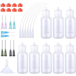 Pimoys 8 Pcs Glue Applicator Bottles,30 ml Precision Tip Squeeze Bottles with Blunt Needle Tip 14ga 16ga 18ga 20ga for Glue Applications,Craft Art Project and Paint Quilling Craft