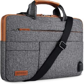 DOMISO 15.6 Inch Multi-Functional Laptop Sleeve Business Briefcase Messenger Bag with USB Charging Port Compatible for 15.6" Laptop/Apple/IdeaPad/Acer Aspire/HP ENVY 15 / Dell XPS 15,Dark Grey