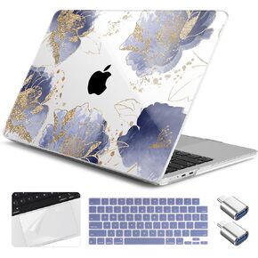 حالة M3 MacBook Pro 14 Inch 2023 2021 تم إصدارها A2918 A2992/ M2 A2779/ M1 A2442 Pro/ Max ، علبة الصلابة الصلبة مع غطاء لوحة المفاتيح وأفلام لوحة التتبع ومحولات OTG ، Golden Peony