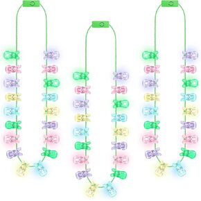 3PCS Easter Necklace Decorations, Light up Easter Bunny Pendant Necklaces, Colorful Necklace Indoor Outdoor Accessories, Bunny Necklace for Easter Egg Hunt Spring Activities Parties Favors Supplies