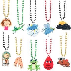 Ecally 30 Pcs Passover Beads Necklaces Frogs Locust 10 Plagues Theme Pendant Beaded Costume Necklace Holiday Colorful Beaded Necklace Party Favors Supplies Accessories for Seder Decoration Gift