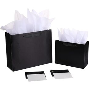 jabberwpacking 9" Medium Black Premium Gift Bag with Tissue Paper and Card (Silk Paper Gift Bag) for Father's Day Men Birthday Party Favor