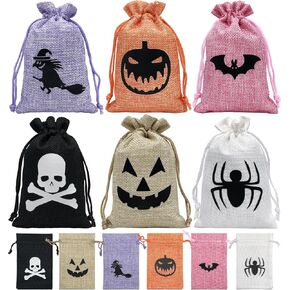 Jexila 24PCS Burlap Gift Bags with Drawstring Bunny Tails - Easter Candy Bags for Kids Party Supply