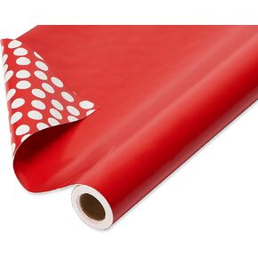 American Greetings Valentines Day Wrapping Paper, Solid Red and White Polka Dots (1 Jumbo Roll, 175 sq. ft.)