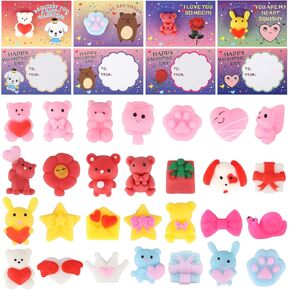 28PCS Valentines Gifts for Kids Classroom, Valentines Cards with Cute Kawaii Mochi Squishy for Kids School, Valentine Gift Exchange, Valentine Greeting Card, Game Prize, Valentines Party Favor