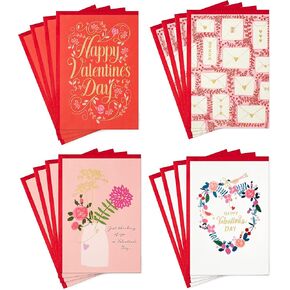 Hallmark Valentine's Day Cards Assortment, 16 Cards with Envelopes (Floral Designs, Gold Foil Accented) for Adults