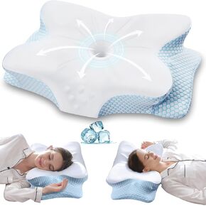 Cervical Neck Pillow for Neck and Shoulder Pain Relief，Ergonomic Memory Foam Pillow for Side Back Stomach Sleepers,Grey