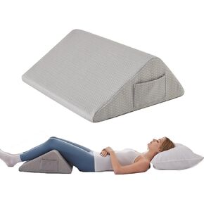 Knee Wedge Pillow, Memory Foam Leg Pillow Knee Pillow for Back Sleeping, Wedge Pillow for Legs Post Surgery, Triangle Pillow for Knee Support, Leg Elevation, Knee Hip Back Pain Relief, White