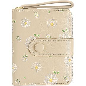 Cute Wallet Women Green Small Wallets Coin Purse Minimalist Flower Design Women's Travel Wallets Leather Credit Card Holder with ID Window Kawaii Cash Wallet for Women Ladies and Girls