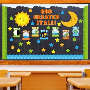 105 Pcs Creation Bulletin Board Set 7 Days of Creation Classroom Bulletin Board Cutouts Decor for Religious Classroom Chalkboard Christian Sunday School Church Supplies Wall Decor