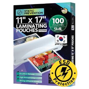 HA SHI Thermal Laminating Pouches with ESD Protection, Ideal for Lab and Clean Room Use, 11 x 17 Inch, 5Mil Thickness, 100 Pack, Suitable for Menu Size, Education & Craft Supplies