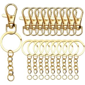 25pcs Metal Swivel Snap Hook Lobster Claw Clasp and 25pcs Keyrings with Chain for Crafts Jewellery Making Findings,Gold