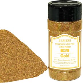 Holographic Ultra Fine Glitter Powder, 100g/3.52oz Extra Fine Epoxy Glitter Flakes Crafts Sequins 1/170'' 0.0059'' 0.15mm for Resin Arts Crafts, Body, Face, Nail, Tumblers Slime - Gold