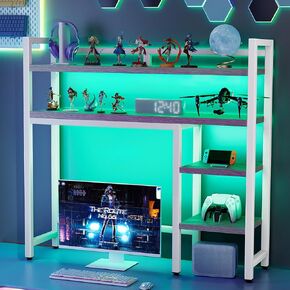 2 طبقات مكتب القفص مع أضواء RGB ملونة ، 38.8 "W × 37.8" H رف المكتب سطح المكتب لراحة الكمبيوتر Monitor Monitor Max 28 "، 5 طبقات من منظم الجرف الخشبي للمنزل ، المكتب ، المطبخ ، المطبخ ، ألعاب Tabletop