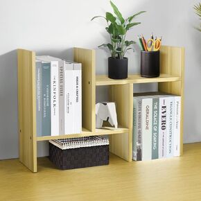 Desk Shelf Adjustable Desktop Organizer Wood Display Rack Office Desk Supplies Organizer Freestanding Bookshelf Home Storage Natural Stand Decor (Black, Style2)