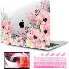TwoL Compatible with MacBook Pro 13 inch Case 2022 2021 2020, Plastic Hard Shell Case Cover and Keyboard Skin & Screen Protector for MacBook Pro 13 inch A2338 M2/M1 A2289 A2251, Cute Flower
