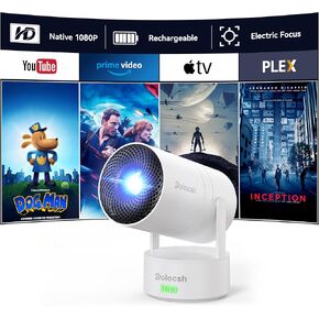 [Rechargeable&Electric Focus] Projector with WiFi 6 and Bluetooth,Mini Portable Outdoor Movie Projector 1080P 4K Support,Auto Keystone 270°Rotatable Android 11 for Phone/TV/Laptop