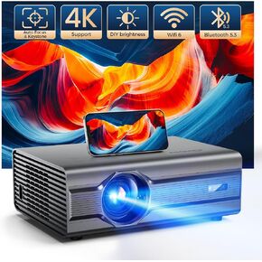 [Auto Focus/4K Support] جهاز عرض مع WiFi 6 و Bluetooth 5.2 ، 850Ansi الأصلي 1080 بكسل عرض فيلم Outdoor Movie ، Isinbox vertical keystone smart smartor 50 ٪ Zoom لنظام التشغيل iOS/Android/TV
