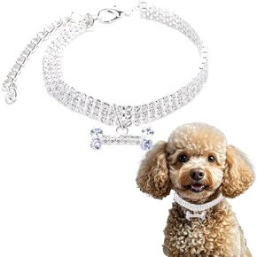 Cat Diamond Necklace Collar, Rhinestone Puppy Collar with Bling Crystal Bone Pendant, Rose Gold Sparkle Jeweled Dog Necklaces for Girl Female Cat and Dogs Party Wedding Gifts, S