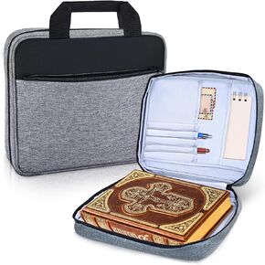 Large Bible Covers 13" L x 10½"W Bible Case for Men/Boys, Bible Bag for Women, Multiple Compartments Bible Carrying Case, Bible Book Cover with Handle, Bible Protector for Travel (Gray)