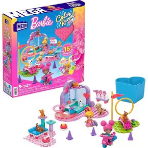 MEGA Barbie Color Reveal Kids Building Toy Set, Train 'n Wash Pets with 152 Pieces, 2 Micro-Dolls and Accessories, Ages 5+ Years
