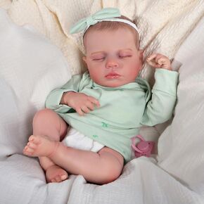 FANCCI Reborn Baby Doll, 20Inch Cute Soft Vinyl Realistic Newborn Doll Poseable Lifelike w/Accessories for Age 3+(Green)