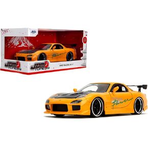 Jada Toys JDM Tuners 1:24 Scale Die-Cast 1993 Mazda RX-7 (FD) HKS, Opening Doors, Detailed Interior, Rubber Tires, Collectible for Ages 8+(Yellow Orange)