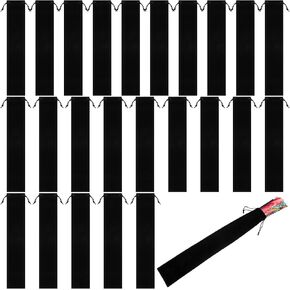 Windyun 12 Pcs Long Velvet Drawstring Hand Fan Bags Black Fabric Hand Fan Sleeves Rave Protector Gift Wrap Bag Gift Bag Pouch Pocket for Party Wedding Favors (14.57 x 2.76 Inch)