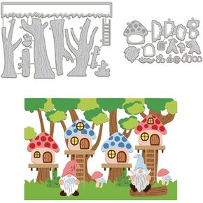 GLOBLELAND 2 Sets Gnomes Tree House Cutting Dies for Card Making Forest Dwarf Carbon Steel Embossing Stencils Template for Decorative Embossing Paper Card DIY Scrapbooking Album Craft