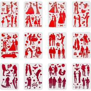 FINGERINSPIRE 12 Pcs Love Stencils Drawing Painting Templates Sets 8.3x11.7inch Plastic Valentine's Day Drawing Painting Stencils Romantic Love Template Sets for Painting on Wood, Floor, Wall and Tile