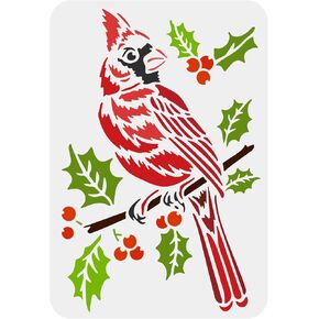 FINGERINSPIRE Cardinal Bird Stencil 11.7x8.3 inch Plastic Cardinal Bird Painting Stencil Bird Branch Pattern Stencils Reusable Stencils for Painting on Wood, Floor, Wall and Tile