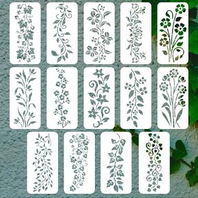 14PCS Leaf Vine Stencils Floral Spring Stencil for Painting Silk Screen Stencils Reusable DIY Crafts Drawing Templates Stencils for Painting on Wood Canvas Furniture Home Decor (Vine)